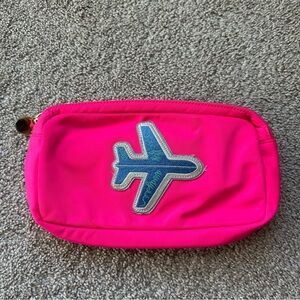 Stoney Clover Lane Travel Makeup Bag Small Pouch Fuschia Pink Airplane Patch